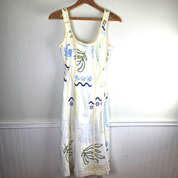 Caroline Constas Dresses & Skirts - Caroline Constas Boho Beach Linen Blend Midi Sleeveless Patterned Dress Size XS